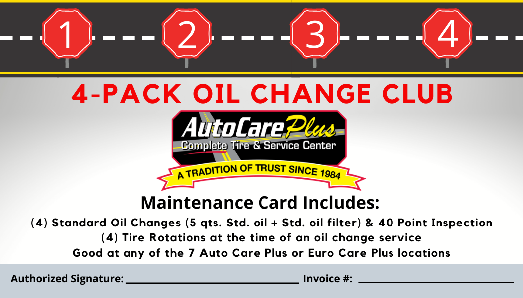 4-Pack - Full Synthetic Oil Change Maintenance Card - AUTO CARE PLUS