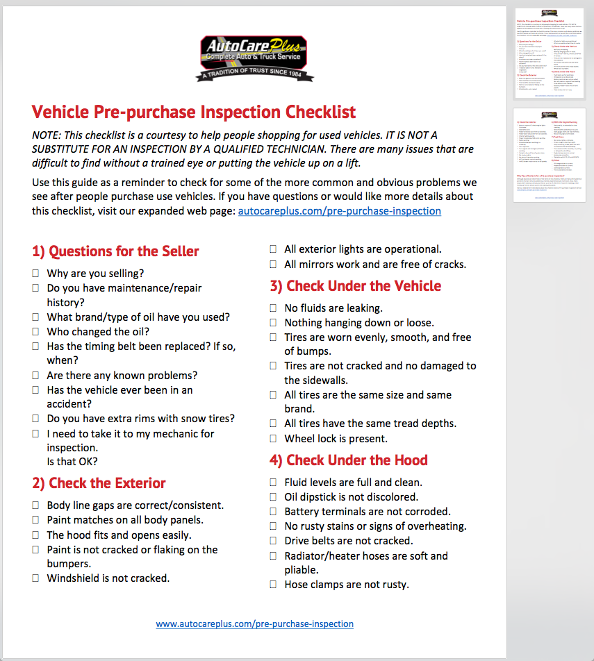 Pre-purchase inspection screenshot pre-purchase inspection checklist download